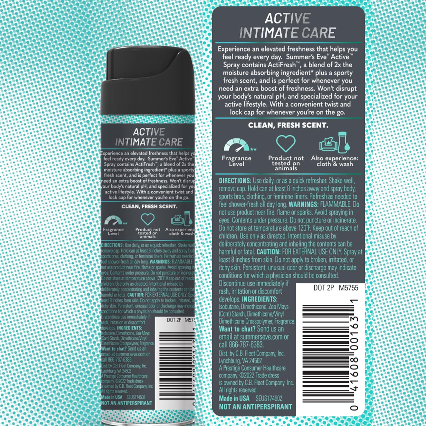 Summer's Eve Active Daily Feminine Spray with Talc-Free, Odor-Neutralizing and Sweat-Absorbing Formula, 2 Oz