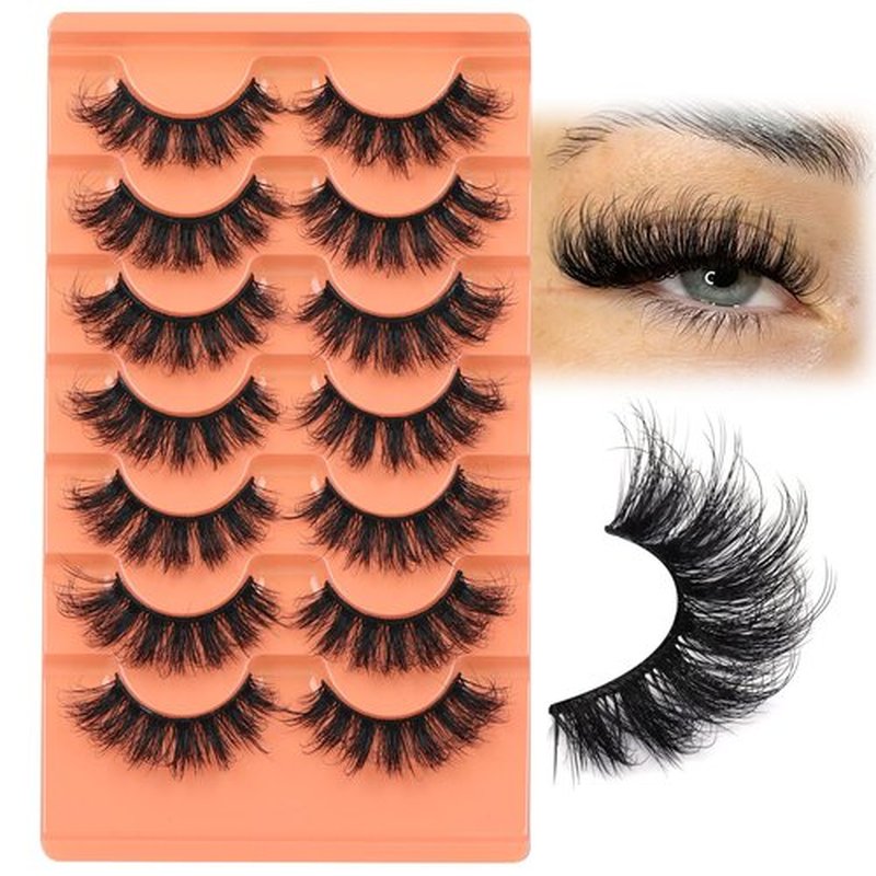 Focipeysa Fake Lashes Fluffy False Eyelashes Dramatic Fake Eyelashes 8D Eyelashes 17mm Faux Mink Lash D Curl Strip Eyelash Pack 7 Pairs Volume Lash Pack that Look Like Extensions