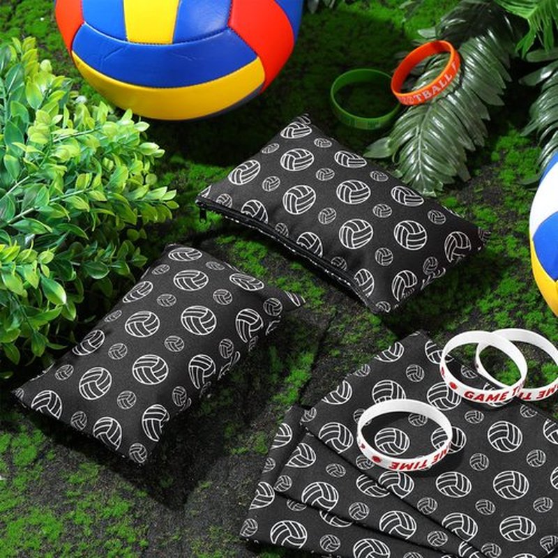 20 Pcs Sport Makeup Bag Sport Cosmetic Bag Canvas Gifts Softball Volleyball Football Baseball Tennis Accessories for Girls Toiletry Pouch with Zipper for Women Team Party (Volleyball,8 x 5 Inch)
