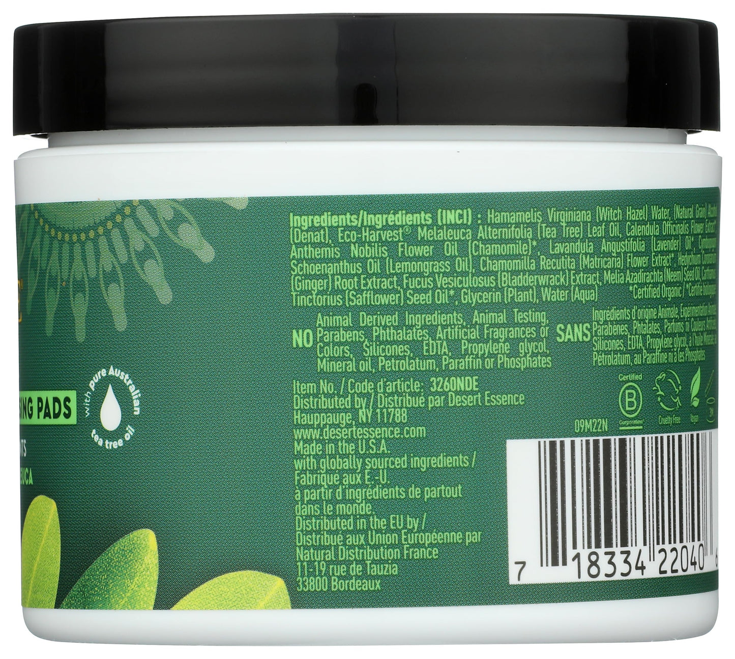 Desert Essence Facial Cleansing Pads Tea Tree Oil, 50 Pads, 0.75 Bottle