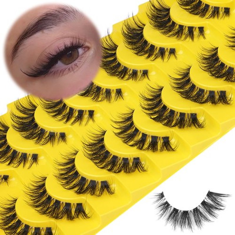 Cat Eye Lashes Natural Look False Eyelashes Fluffy Wispy Fake Eyelashes C Curl Strip 3D Lashes Cat Eye Fox Eyelash Mink Lashes with Clear Band 9 Pairs ALICROWN