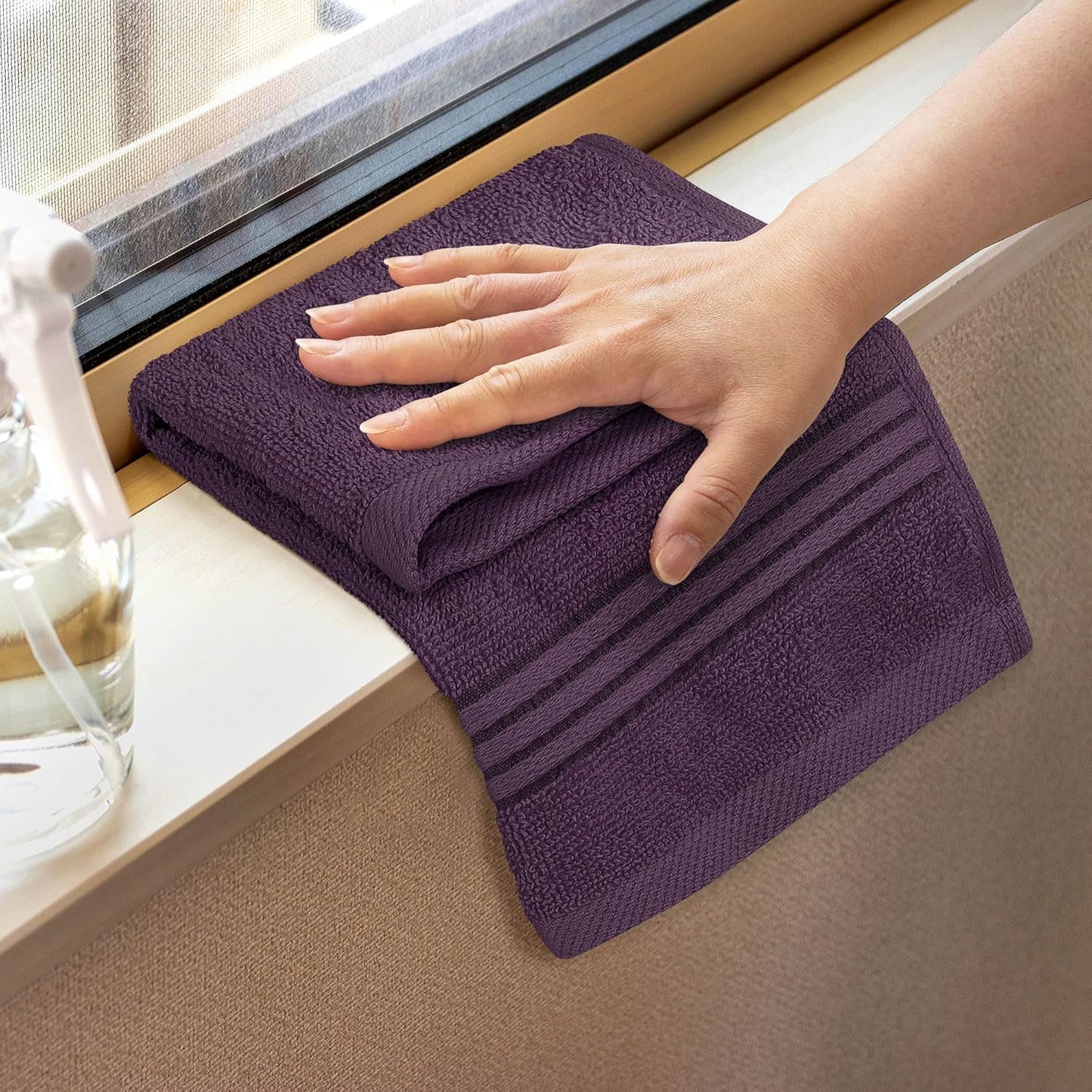 Premium 12-Pack Cotton Wash Cloths - Highly Absorbent & Soft 12x12 for Bathroom, Spa, Gym - Plum