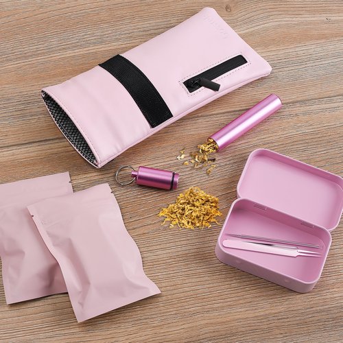 Gosstek Pocket Size Storage Bag with 3 Small Accessories, PU Leather Storage Case and Great Gift for Women, Portable Pocket Pouch for Home and Travel (Pink Set)