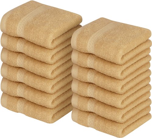 Utopia Towels [12 Pack Premium Wash Cloths Set (12 x 12 Inches) 100% Cotton Ring Spun, Highly Absorbent and Soft Feel Essential Washcloths for Bathroom, Spa, Gym, and Face Towel (Beige)
