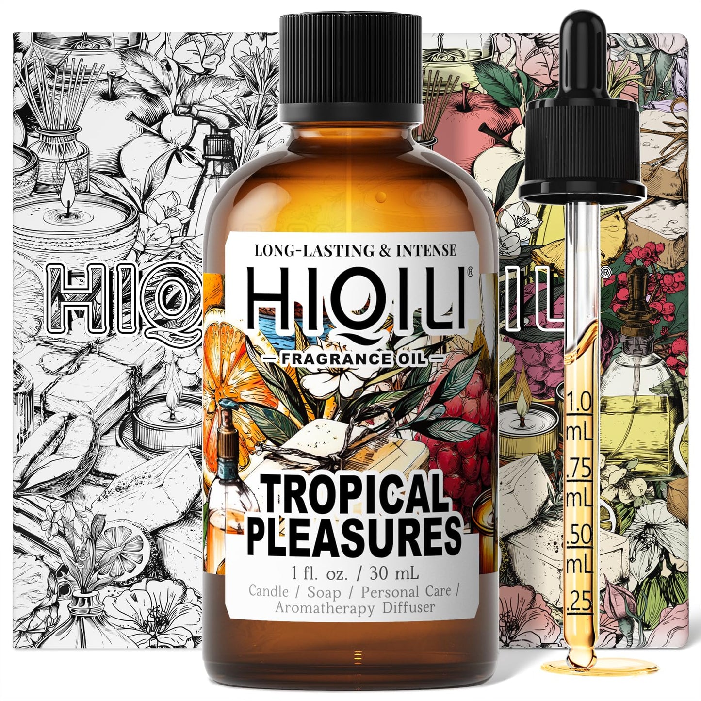 HIQILI Tropical Pleasures Fragrance Oil for Diffuser, Inspired by Est.Lau-der Plea.Exotic, Candle & Soap Making, DIY Perfume & Body Scrubs, Long-Lasting Fruity Floral Aroma - 1 Fl Oz
