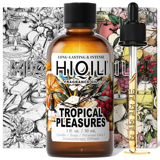 HIQILI Tropical Pleasures Fragrance Oil for Diffuser, Inspired by Est.Lau-der Plea.Exotic, Candle & Soap Making, DIY Perfume & Body Scrubs, Long-Lasting Fruity Floral Aroma - 1 Fl Oz