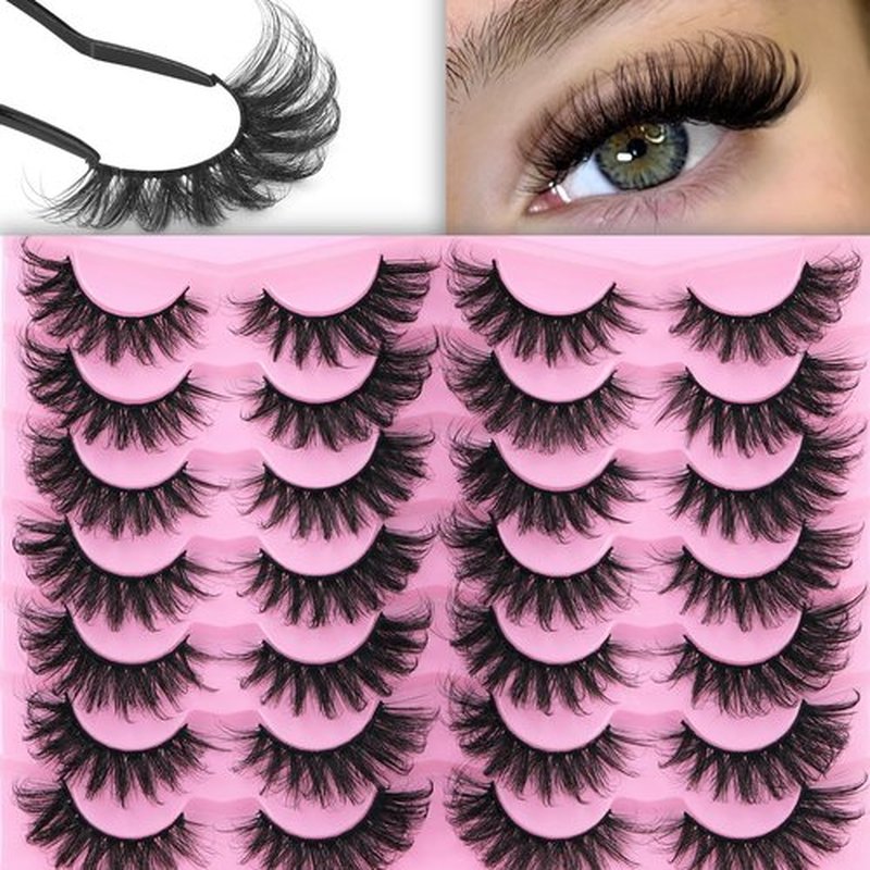 Fox Eye Lashes Natural False Eyelashes Fluffy Mink Lashes Cat Eye Lashes 18mm Wispy Faux Mink Eyelashes Pack C Curl Strip Fake Eyelashes by TNFVLONEINS