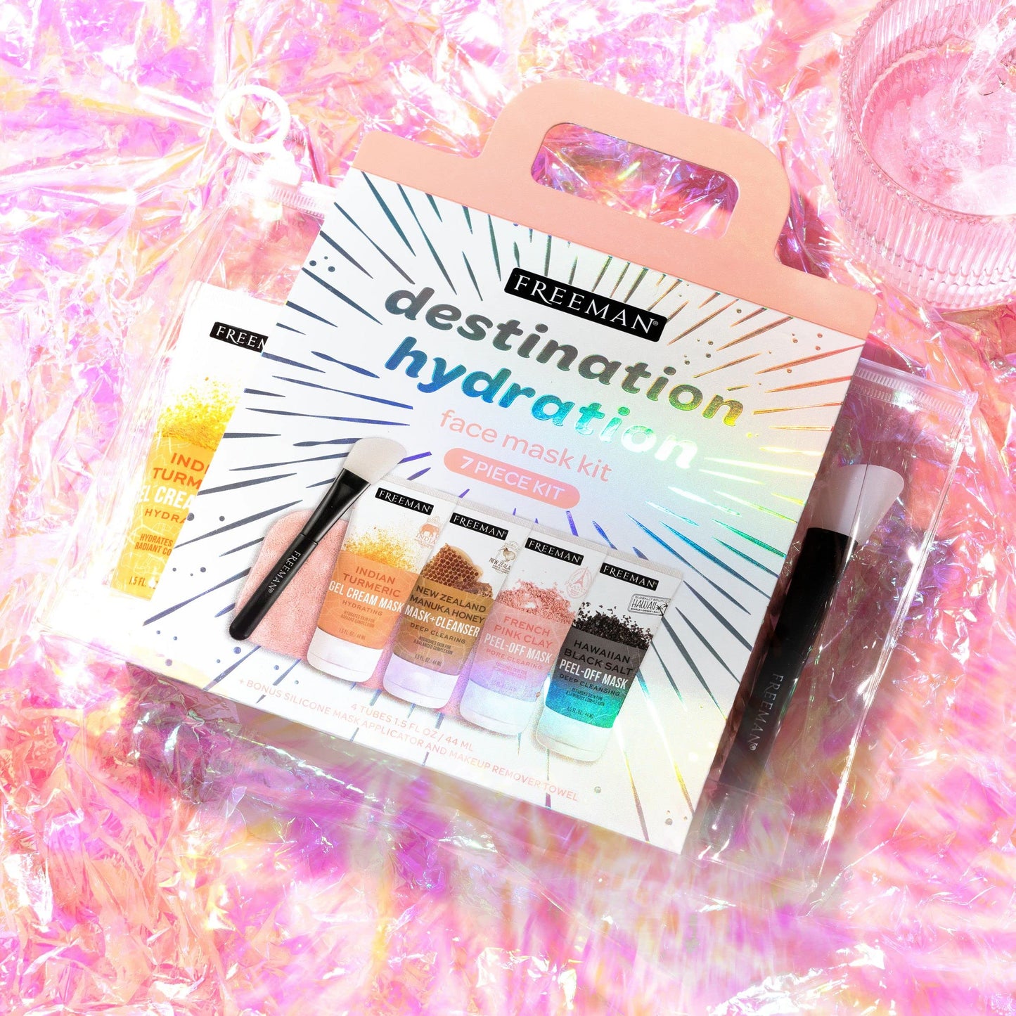 Freeman Limited Edition Destination Hydration Kit, Mini Travel Sized Face Masks, Moisturizing Masking Set, Skincare Variety Pack, Pore Clearing & Cleansing, Cruelty-Free, 7 Piece Gift Set