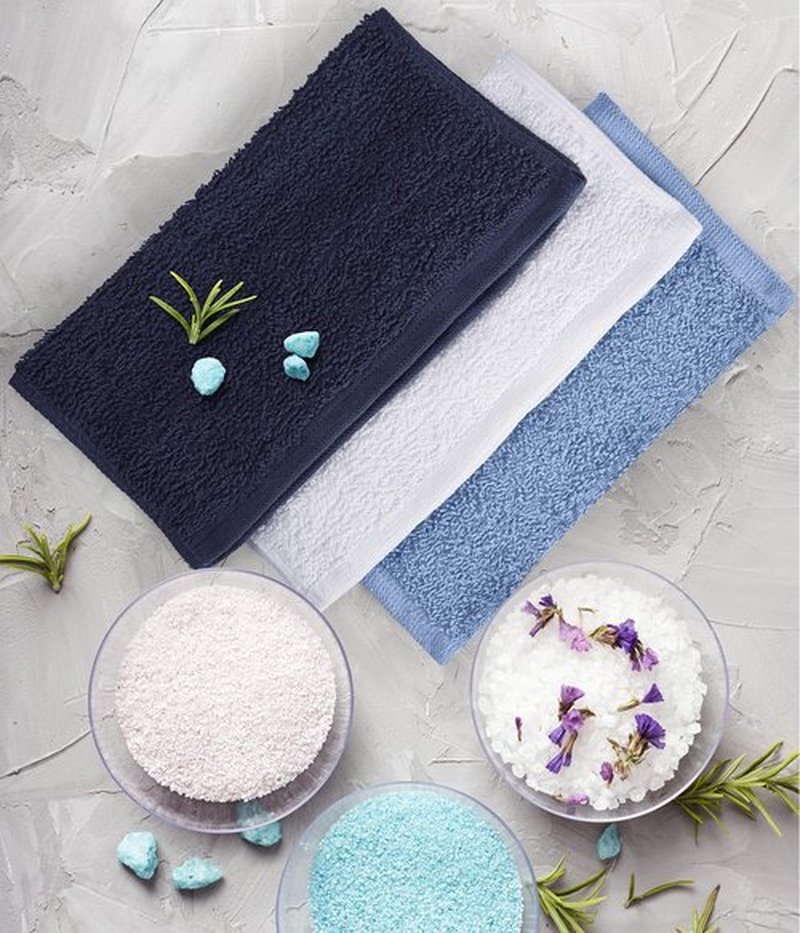 Towel and Linen Mart 100% Cotton - Wash Cloth Set - Flannel Face Cloths, Highly Absorbent and Soft Feel Fingertip Towels (Grey) (Grey, 12) (Navy, White & Sky Blue, Pack of 12)