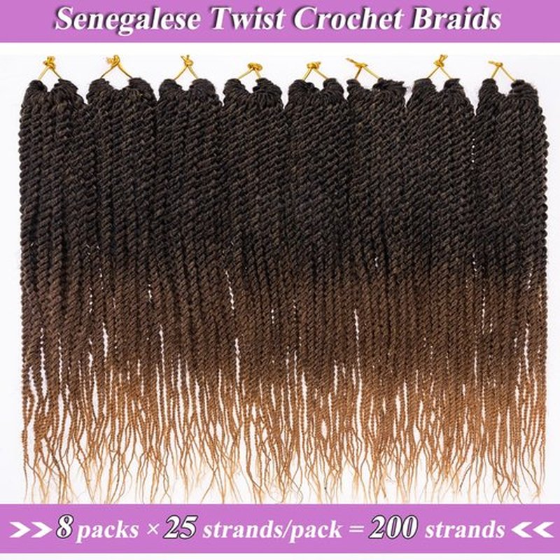 ZRQ 8 Packs Senegalese Twist Crochet Hair 12 Inch Ombre Brown Pre Looped Short Crochet Braids, Pre Twisted Small Havana Twist, Synthetic Braiding Hair for Women Girl Kids（1B3027#)