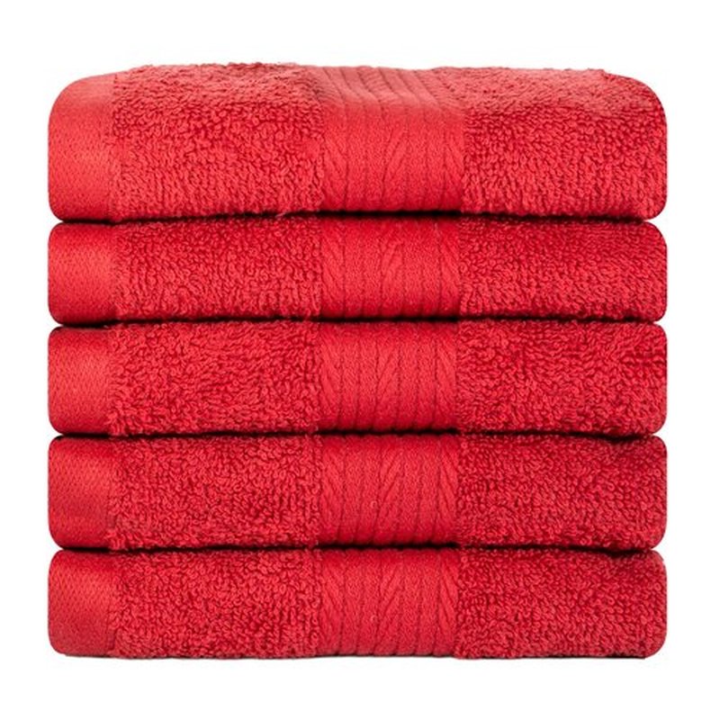 Ample Decor Washcloths Pack of 5 12 X 12 Inch 100% Cotton 600 GSM, Soft Absorbent and Reusable Fingertip Towels, Ideal for Bathroom and Powder Room - Red