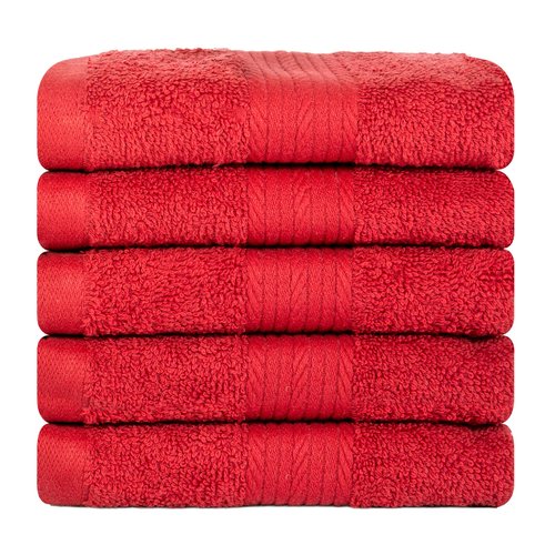 Ample Decor Washcloths Pack of 5 12 X 12 Inch 100% Cotton 600 GSM, Soft Absorbent and Reusable Fingertip Towels, Ideal for Bathroom and Powder Room - Red