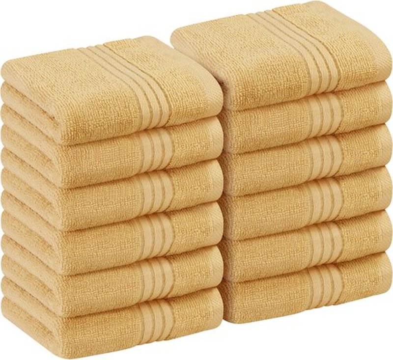Utopia Towels 12 Pack Premium Wash Cloths Set (12 x 12 Inches) 100% Cotton Ring Spun, Highly Absorbent and Soft Feel Washcloths for Bathroom, Spa, Gym, and Face Towel (Beige)