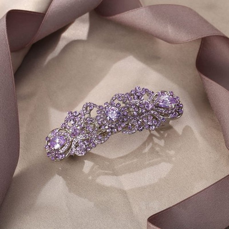 EVER FAITH Wedding Austrian Crystal CZ Art Deco Flower Tear Drop Hair Barrette Clip for Woman Purple Silver-Tone