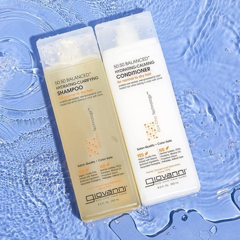 GIOVANNI 50:50 Balanced Shampoo & Conditioner Set - Hydrating, Clarifying, & Calming to Clean & Moisturize, For Over-Processed Hair, Salon Quality, No Parabens, Cruelty Free, Color Safe - 24 oz Each