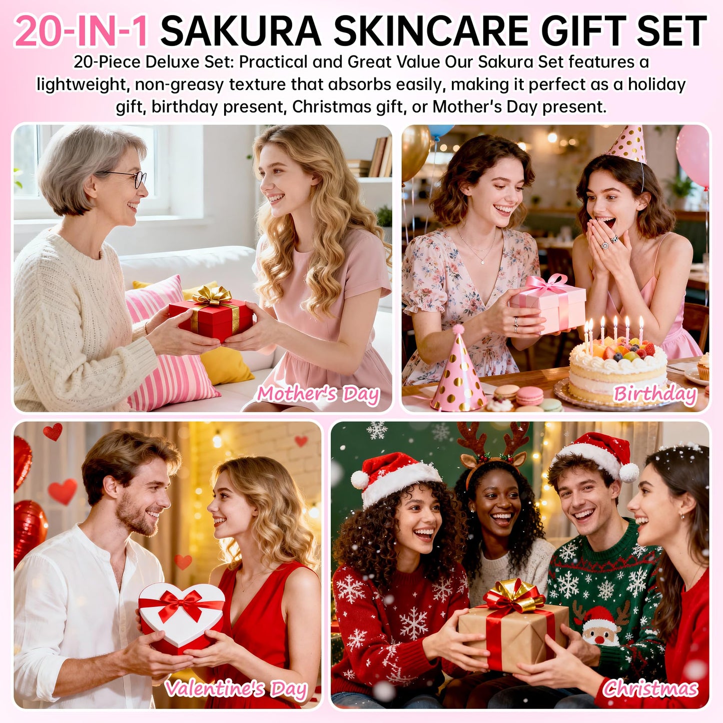 Sakura Skin Care Set for Teenage Girls, Lovely Travel Skincare Set for Women, 41-In-1 Spa Party & Sleepover Skincare Kit with Sleeping Face Mask, Mud Mask, Lip Mask & Exfoliating Scrub, Five of Each