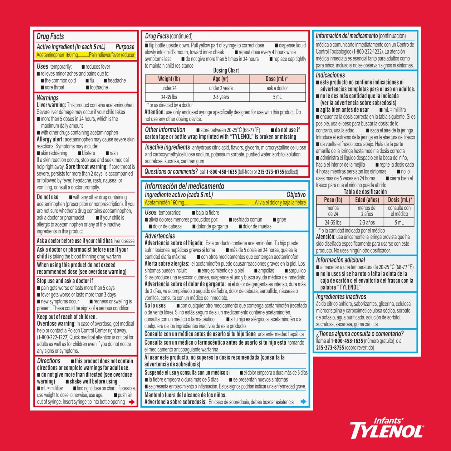Infants’ Tylenol Dye Free Acetaminophen, Free of Alcohol, Aspirin and Ibuprofen, Oral Suspension, Pain Relief, Fever Reducer, Includes SimpleMeasure Dosing Syringe, Cherry Flavor, 2 Fl Oz