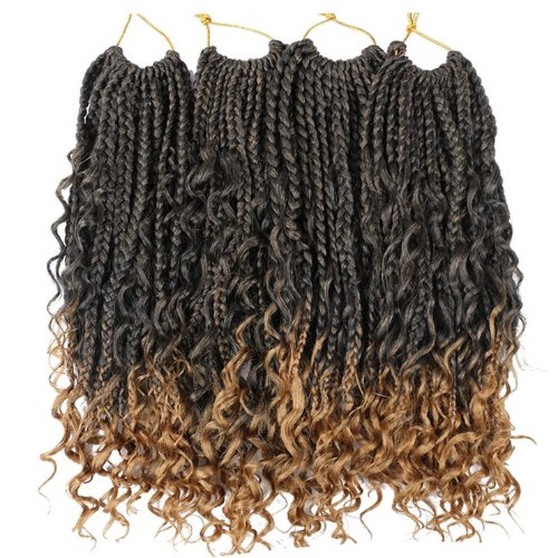 LMZIM 12 Inch Goddess Box Braids Crochet Hair Bohomian Crochet Box Braids Curly Ends 8 Pack 3X Crochet Braids Synthetic Braiding Hair Extension (12inch(pack of 8), T1B/27）