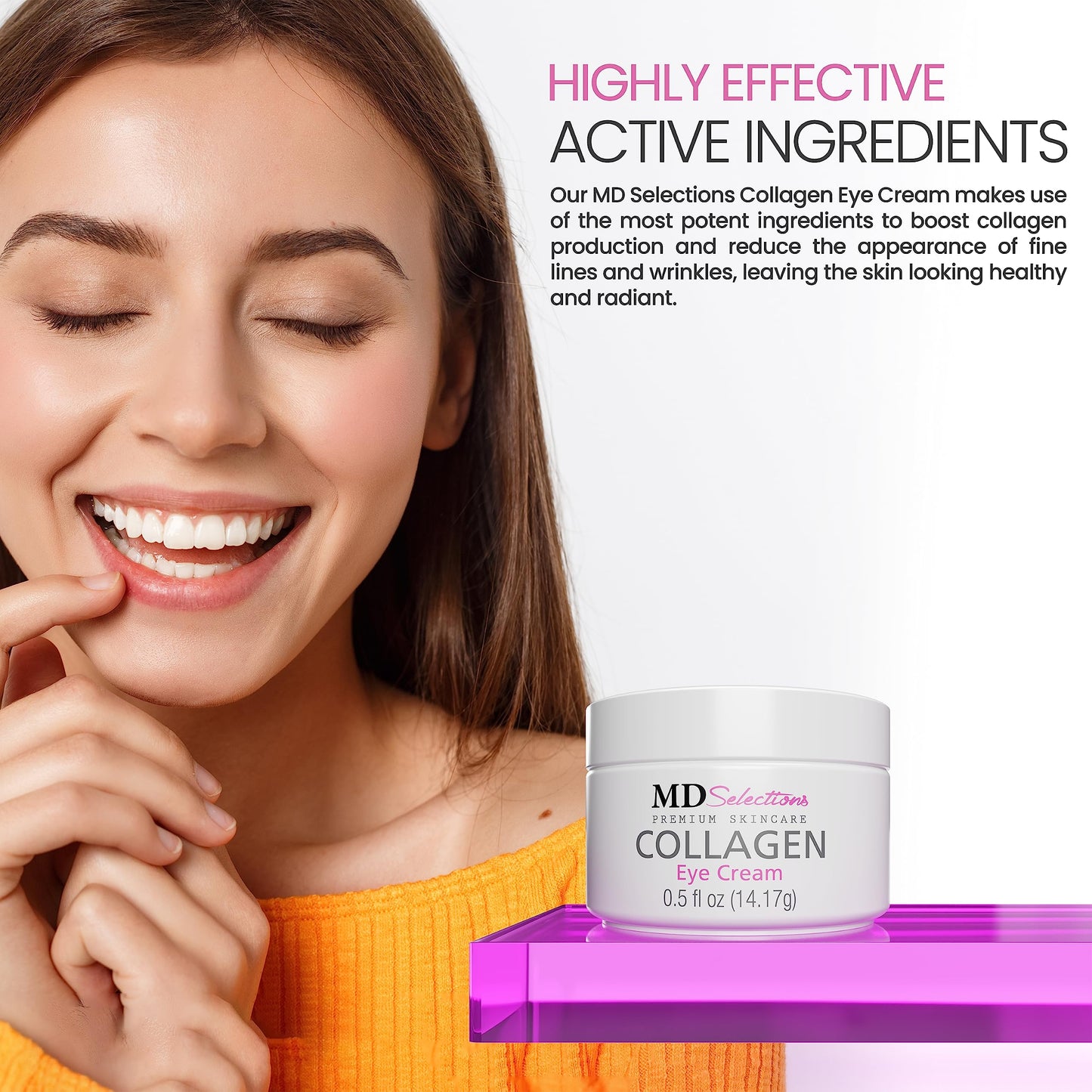 MD Selections Collagen Eye Cream with Hyaluronic Acid, Under Eye Cream for Puffiness, Under Eye Bags, Hydrating Under Eye Cream, Eye Skin Care, 0.5+0.5 Fl Oz (Pack of 2)