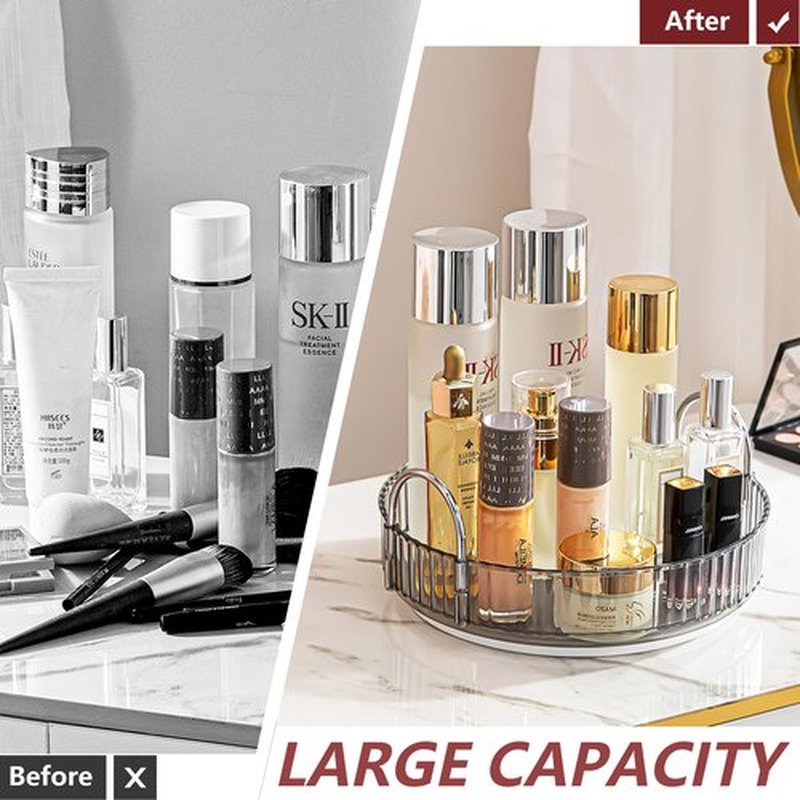 INVSSENE 360° Rotating Makeup Organizer, Bathroom Make Up Spinning Holder Rack, Large Capacity Cosmetics Storage Vanity Shelf Countertop, Fits Cosmetics, Perfume, Skincare, Lipsticks(1 Tier, Gray)