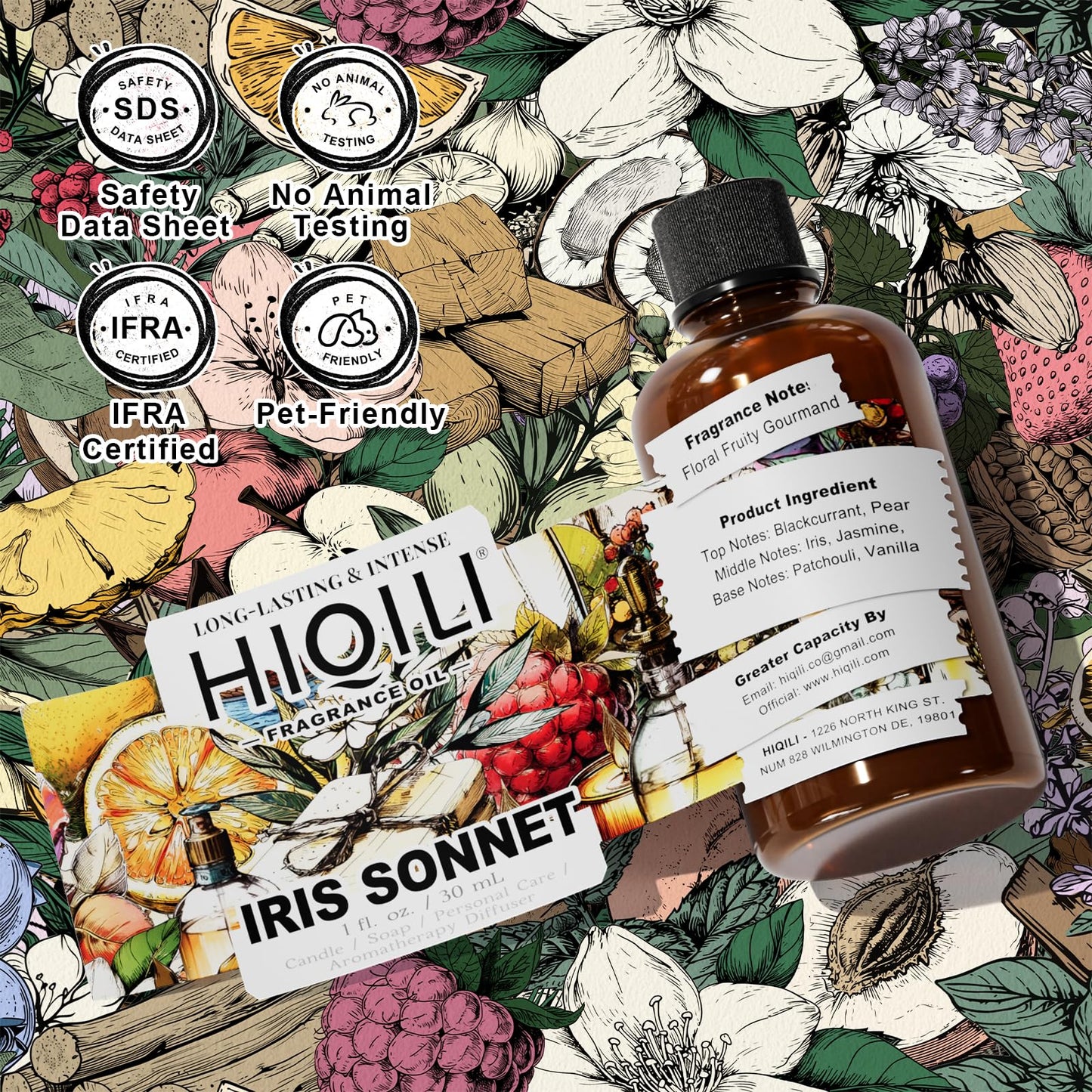 HIQILI Iris Sonnet Fragrance Oil, Premium Concentrated Scent for Home Diffuser, Perfume Balm Making, Linen Spray - 1 Fl Oz