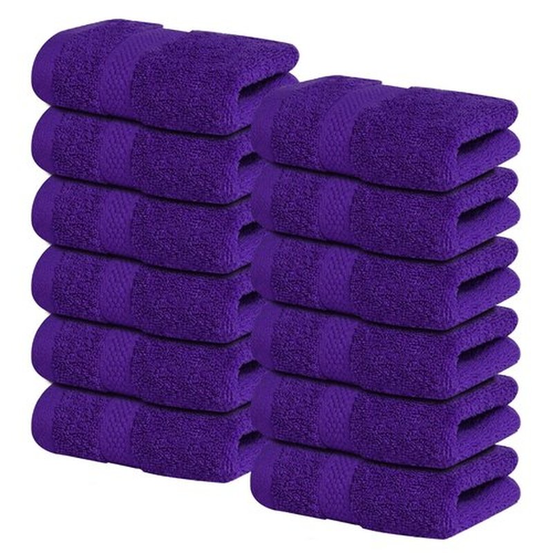 Infinitee Xclusives Premium Wash Cloths for Showering [13x13] – 100% Cotton Washcloths [Pack of 12], Soft and Absorbent Face Towels for Bathroom Wash Clothes, Gym, and Spa |Profound Purple|