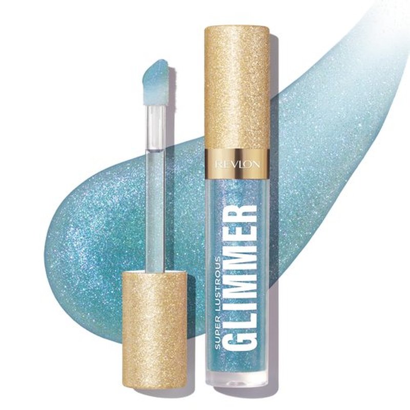 REVLON Super Lustrous Glimmer Gloss, Lip Makeup, Non-Sticky Finish Made with Plant-Based Glitter and Light-Refracting Pearls for High-Impact Shimmer, 010 Indigo Ice, 0.13 fl oz