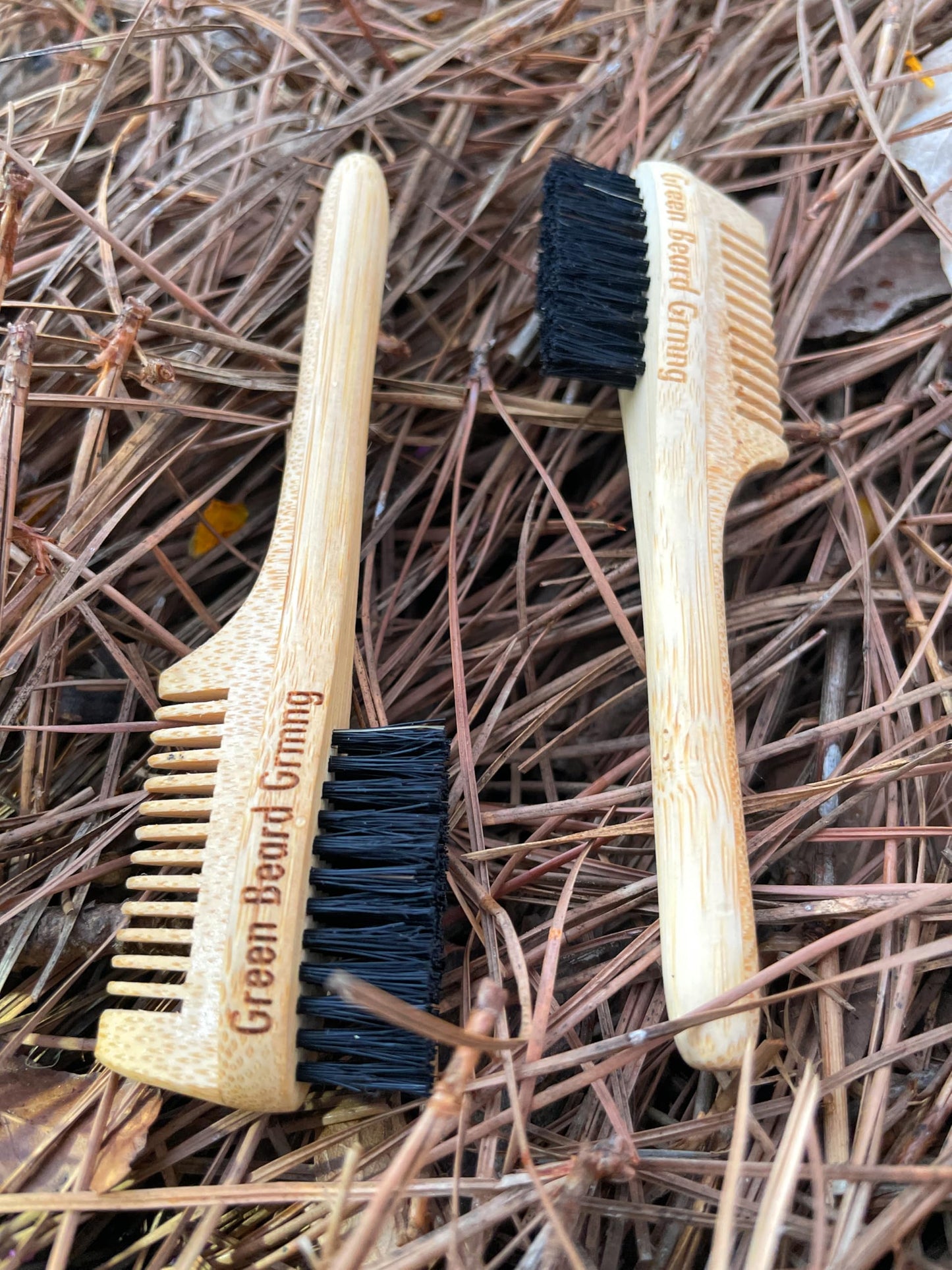 2-in-1 Sapling Split-leaf Mustache Brush & Comb (2-Pack) from Green Beard Grmng - Boar Bristle & Bamboo