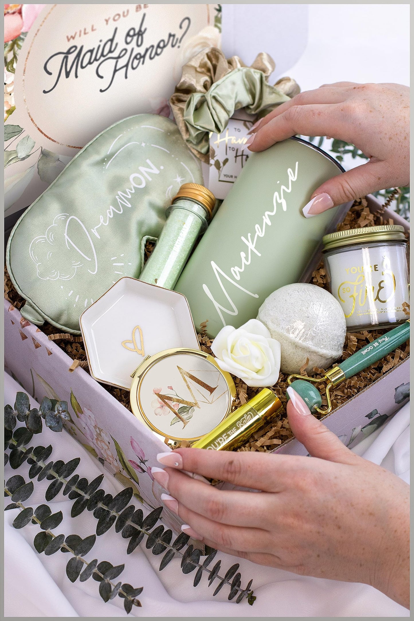 Sincerely, Me Personalized Bridesmaid Proposal Gift with Sage Luxe Bath Spa Set for Green Bridesmaid Gifts (PB1)