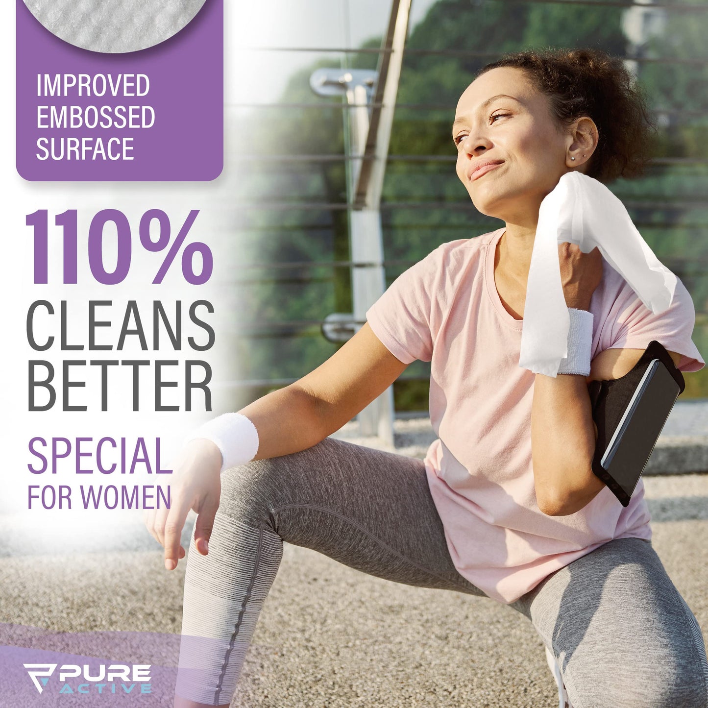 Pure Active XL Body Wipes for Face and Body, No Rinse Shower Wipes, with Aloe Vera, Vitamin E, and Alcohol Free, 12x12 Lavender 50 Pack