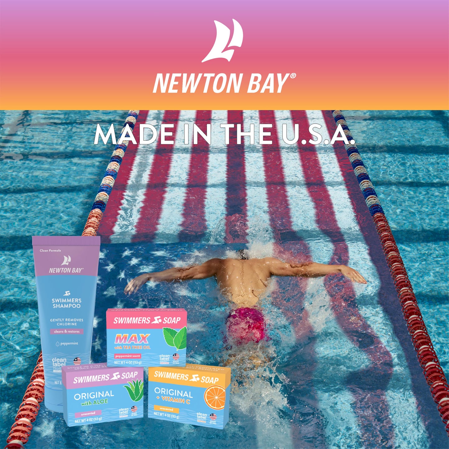 Newton Bay Swimmers Soap + Vitamin C | All Natural Body and Face Wash Soap Bar | Neutralizes and Washes Away Chlorine After Swimming | Revitalizes Sensitive Skin | 5-Pack of 4 Ounce Soap Bars