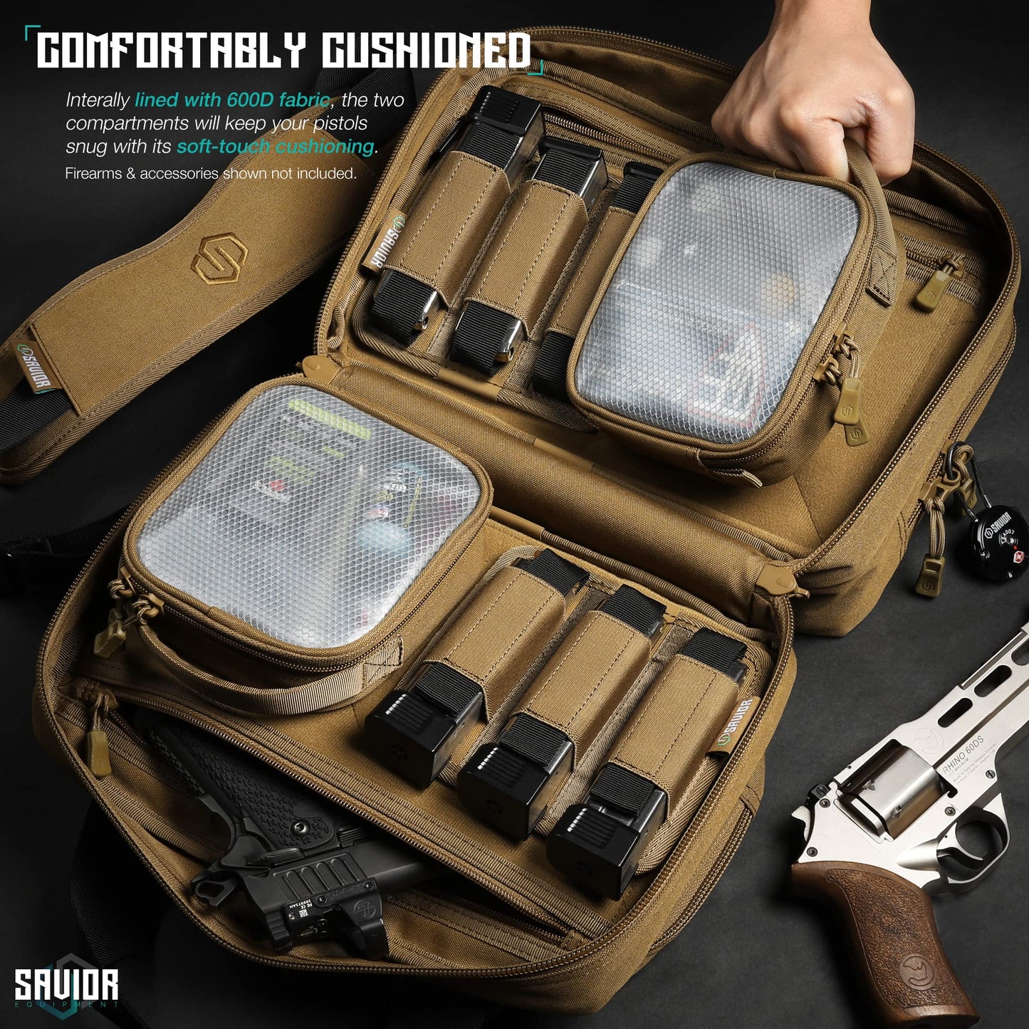 Savior Equipment Specialist Series Mini Range Bag Tactical Dual Pistol Handgun Revolver Bag Gun Carrying Case, X-Large Compartments w/Lockable Zippers, Deluxe Padded Shoulder Strap Included