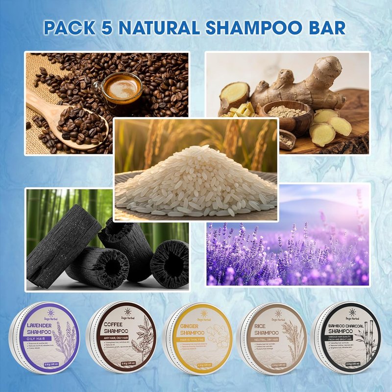Ginger & Charcoal Body Wash and Shampoo Bar Gift Set | 5 Pcs for All Hair Types & Skin Types