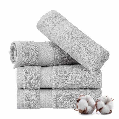 TEXTILOM Washcloths for Body and Face – Hotel and Spa Quality & Soft & Absorbent & Quick Dry Wash Cloths for Your Body – 100% Turkish Cotton Wash Clothes Towel Set of 4 (13 x 13 inches) - Light Grey