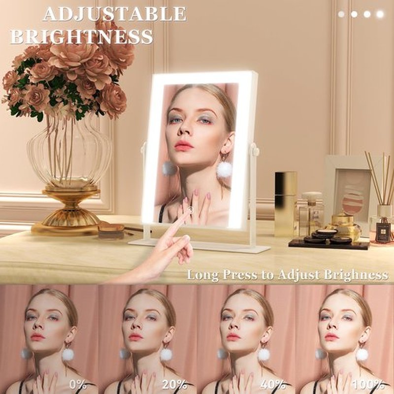 ROLOVE 9"x11" Small Vanity Mirror with Lights, Lighted Makeup Mirror with Light, Portable Tabletop Cosmetic Make Up Mirror, Smart Touch Control, Dual Power Supply, 360°Rotation