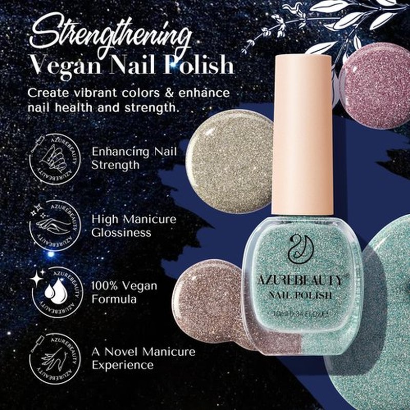 AZUREBEAUTY Reflective Nail Polish Set, 8 Colors Glitter Sparkly Shiny Green Silver Pink Quick Dry Natural Nail Lacquer Vegan Strengthening Treatment DIY Manicure Nail Salon