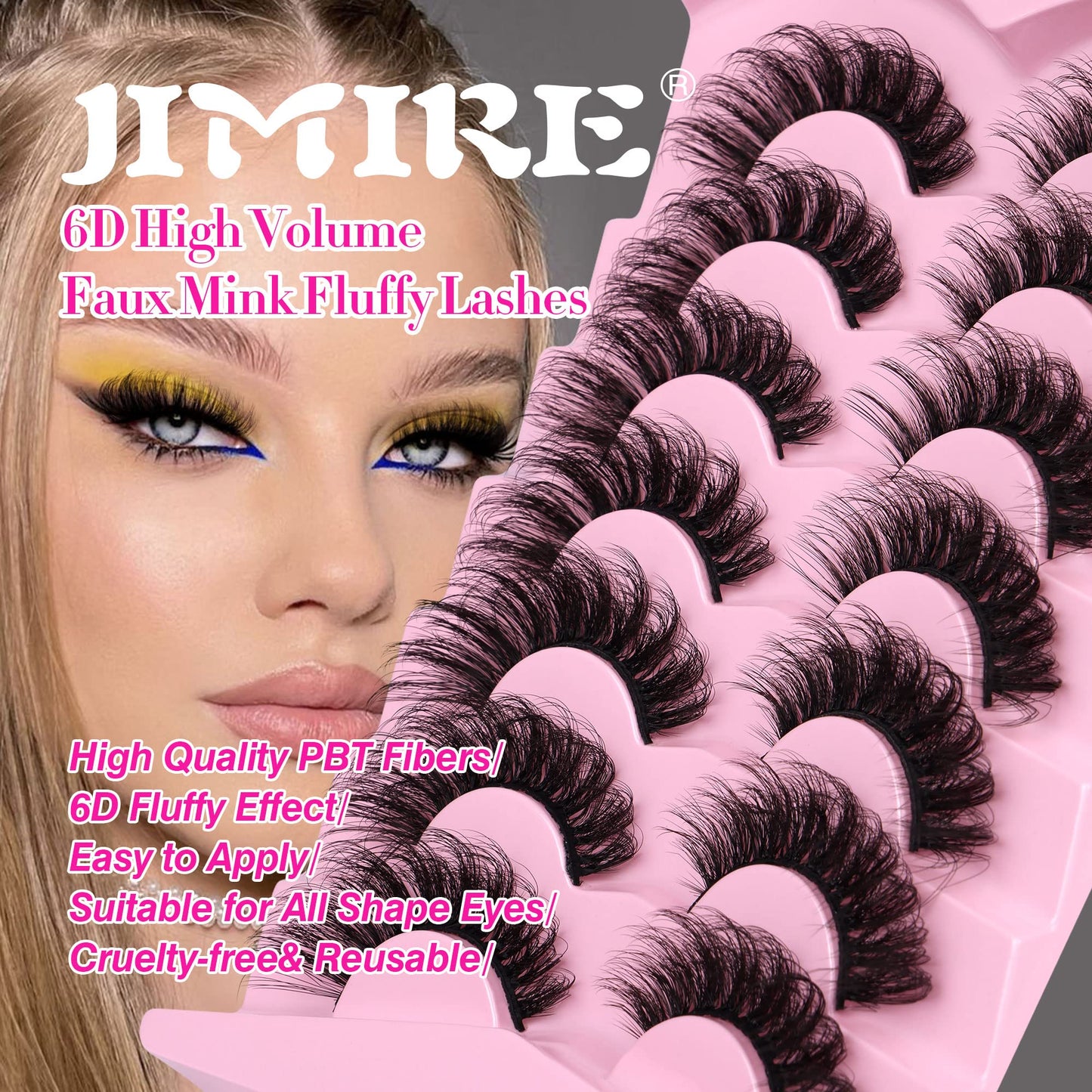 JIMIRE D Curl Faux Mink Lashes Fluffy Cat Eye 20MM Long Dramatic Mink Lashes Bulk Wispy Full Volume False Eyelashes 7 Pairs Pack
