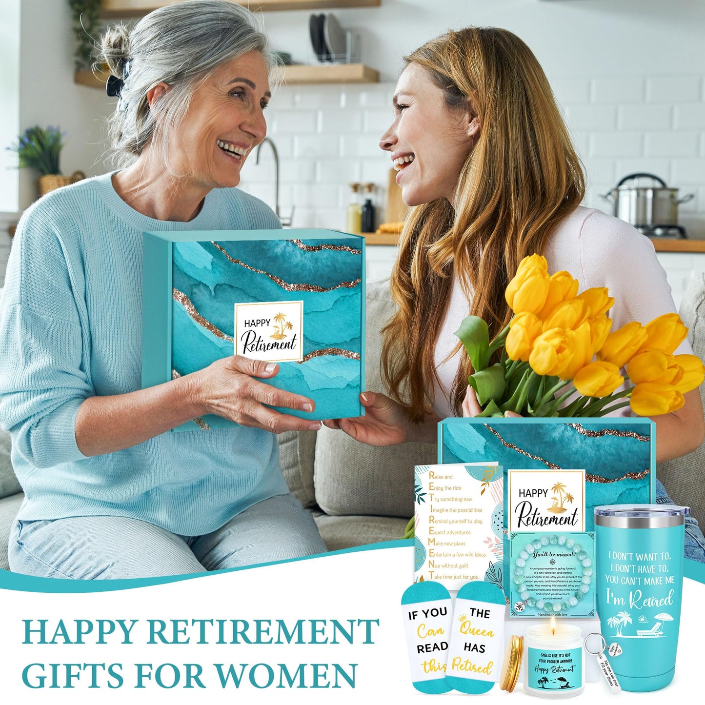 Retirement Gift for Woman 2026 Retired Gifts for Women Happy Cool Retirement Gift Basket for Women Coworker Teacher Nurse Friend Boss Mom Grandma Retirees, 20Oz Tumbler Card The Queen Has Retired Sock