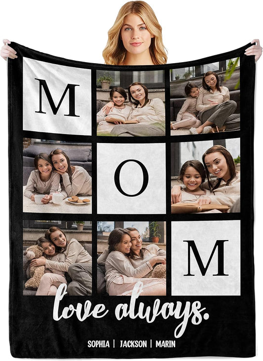 Personalized Blanket for Mom - Custom Photo Gift for Mother's Day | Birthday Gift for Wife, Grandma, or Daughter