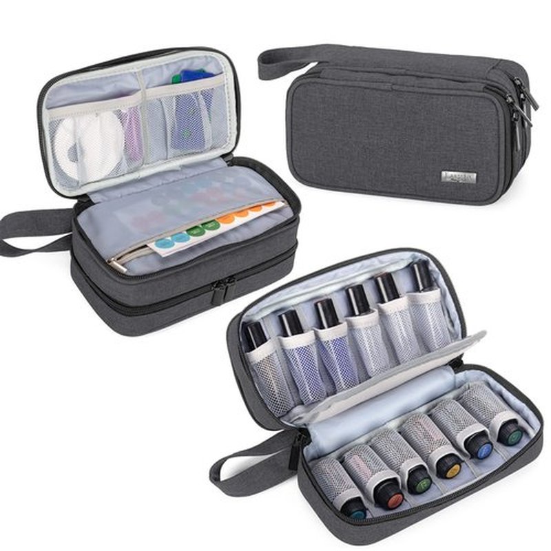 LUXJA Essential Oil Carrying Case - Holds 12 Bottles (5ml-15ml, Also Fits for Roller Bottles), Portable Double-Layer Organizer for Essential Oil and Accessories, Black