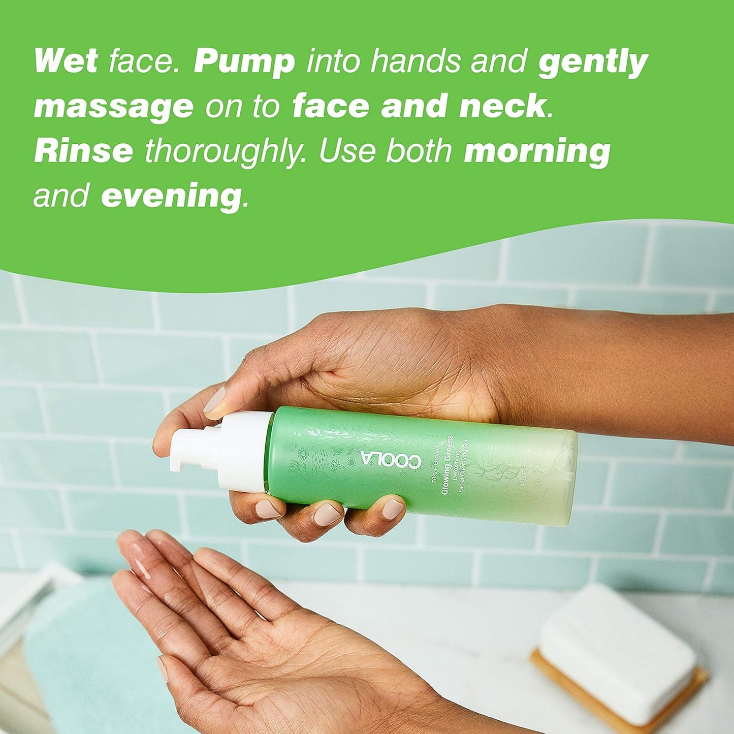 COOLA Organic Glowing Greens Facial Cleanser - Vegan, Gluten-Free, Aloe Vera Infused for Skin Barrier Protection