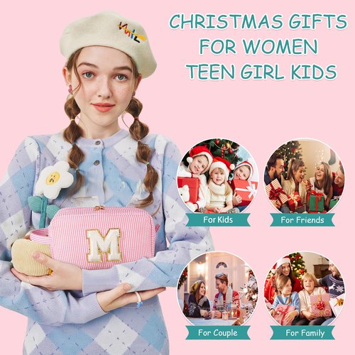 YOOLIFE Gifts for Women - Personalized Birthday Gifts for Women Her Mom Best Friend Bridesmaid Girlfriend Teacher, Monogram Initial Green Cute Makeup Bag Cosmetic Toiletry Pouch Bag Make Up Case A