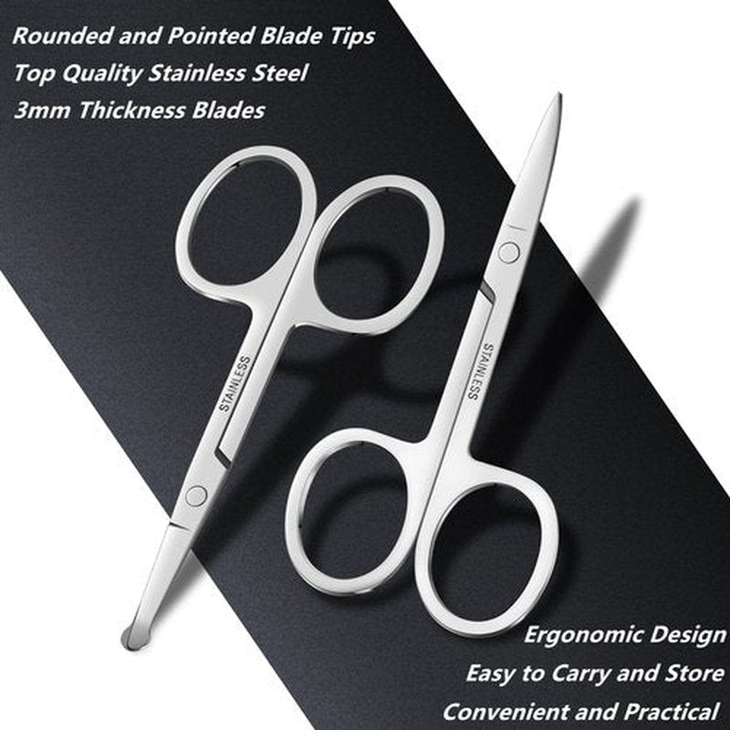 NATZERAT 5-Piece Men Safety Rounded Tip Small Scissors for Mustache, Nose, Beard, Eyebrows, Eyelashes, and Ear Hair Cutting Scissors - Professional Stainless Steel Trimming Scissors