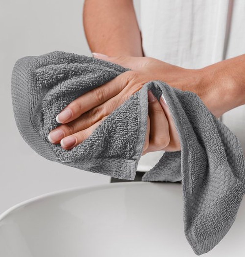 White Classic Light Grey Luxury Cotton Washcloths 12 Pc Set - Large 13x13 Inches Hotel Style Face Towel, High Absorbent Quick Dry Wash Cloths for Home, Spa, Gym, Light Grey, 12 Pack