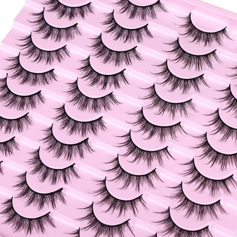 JIMIRE False Manga Eyelashes, 20 Pairs 3D Fluffy Crossed Thin, Spiky Wispy Lashes, Natural Cluster Look, Soft Reusable Fake Lashes, 2 Styles Mixed, Black, Cruelty Free, Vegan