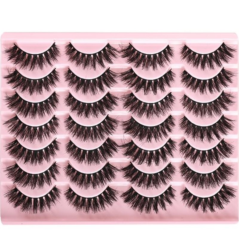 FARRED Wispy Lashes Hybrid Mink Eyelashes 14 Pairs Short Cat Eye Natural Lashes Fluffy False Eyelashes Faux Mink Strip Eye Lashes Pack for Daily Makeup (F18 | 8-14 mm)