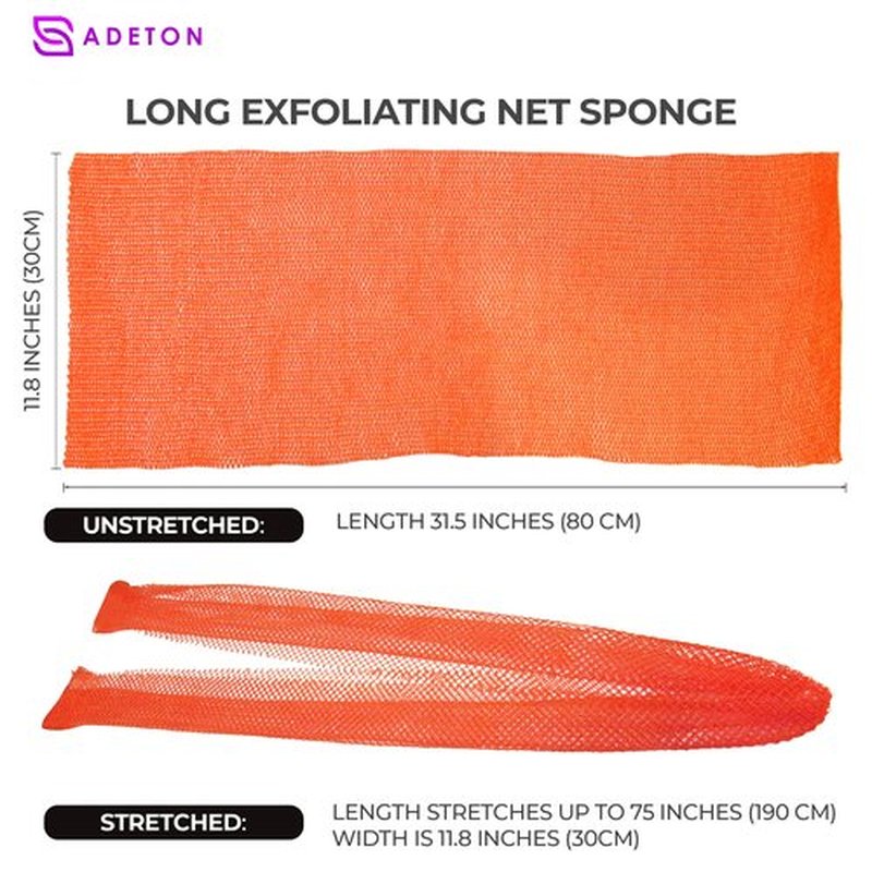 Adeton African Net Sponge, Exfoliating Body Scrubber, Body Exfoliator, Long Net Sponge, 17 Colors, Sapo, Shower Bath Accessories, Back Foot Scalp Scrub, Flat Dead Skin Remover Body Wash (Orange)