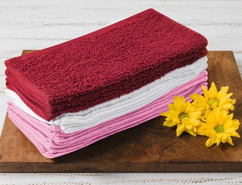 Towel and Linen Mart 100% Cotton - Wash Cloth Set - Flannel Face Cloths, Highly Absorbent and Soft Feel Fingertip Towels (Grey) (Grey, 12) (Red, White & Pink, Pack of 12)