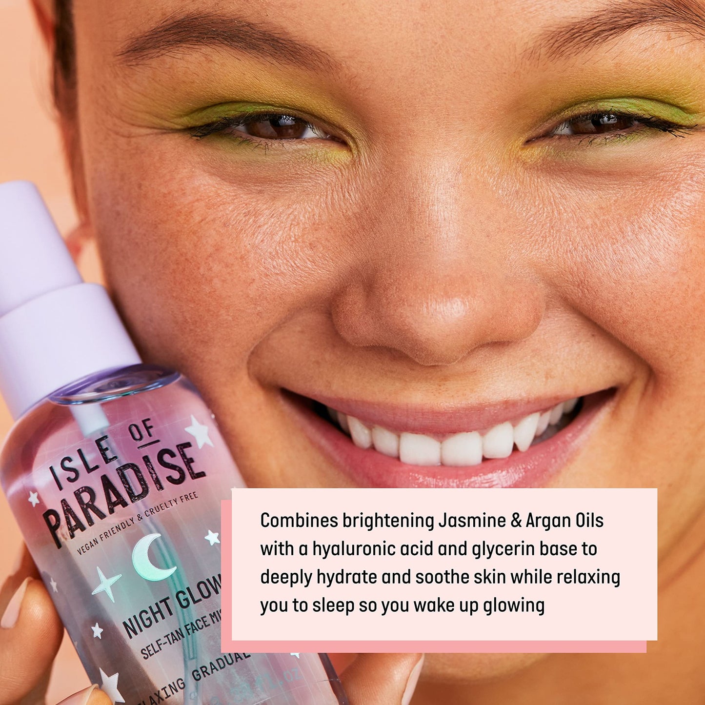 Isle of Paradise Night Glow Self Tan Face Mist - Jasmine, Argan Oil, and Hyaluronic Acid Infused Facial Spray for Soothing Gradual Glow, Vegan and Cruelty Free, 3.38 Fl Oz