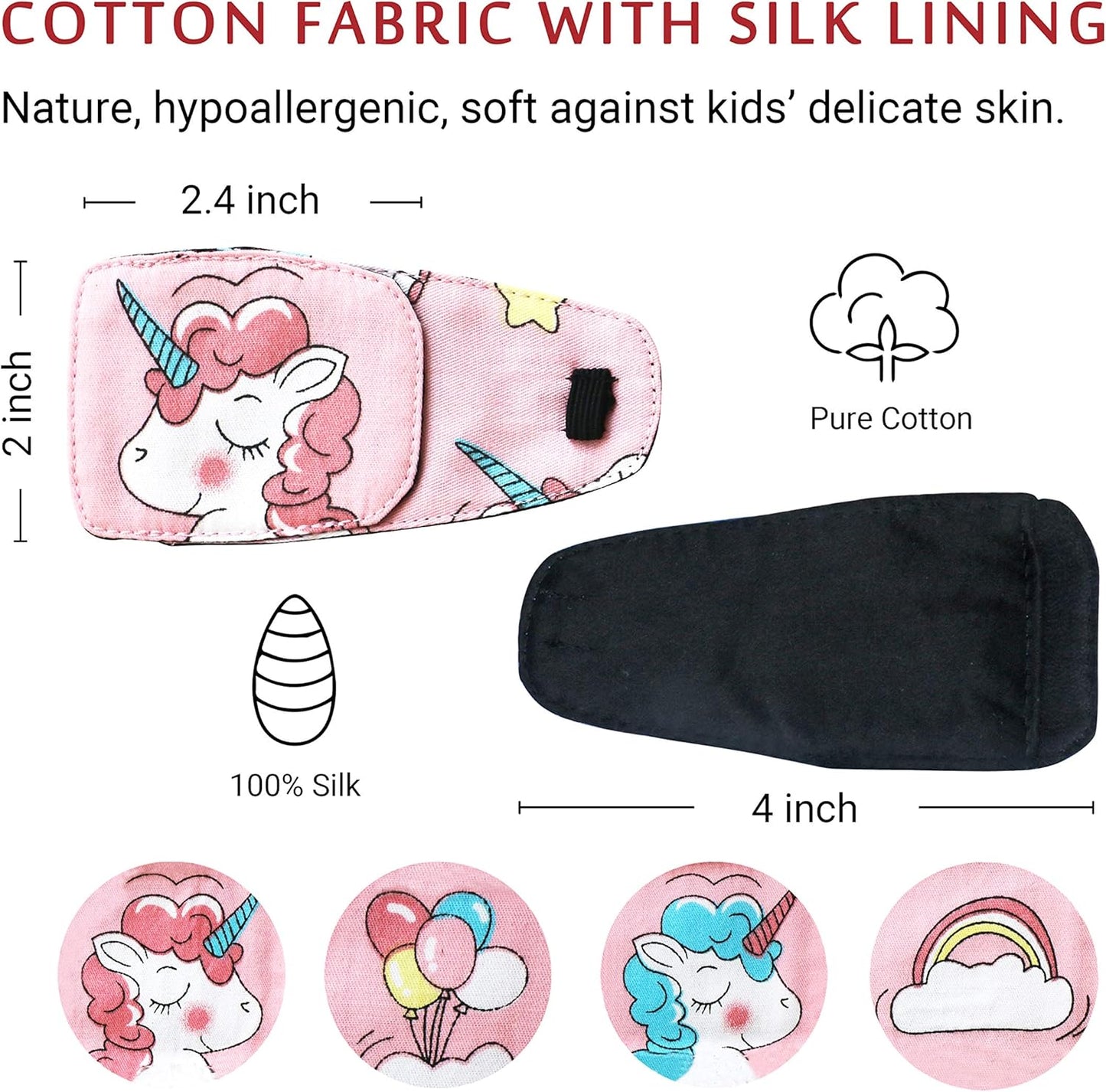Cotton & Silk Eye Patch for Kids - Left Eye Design | Pink Hair Unicorn